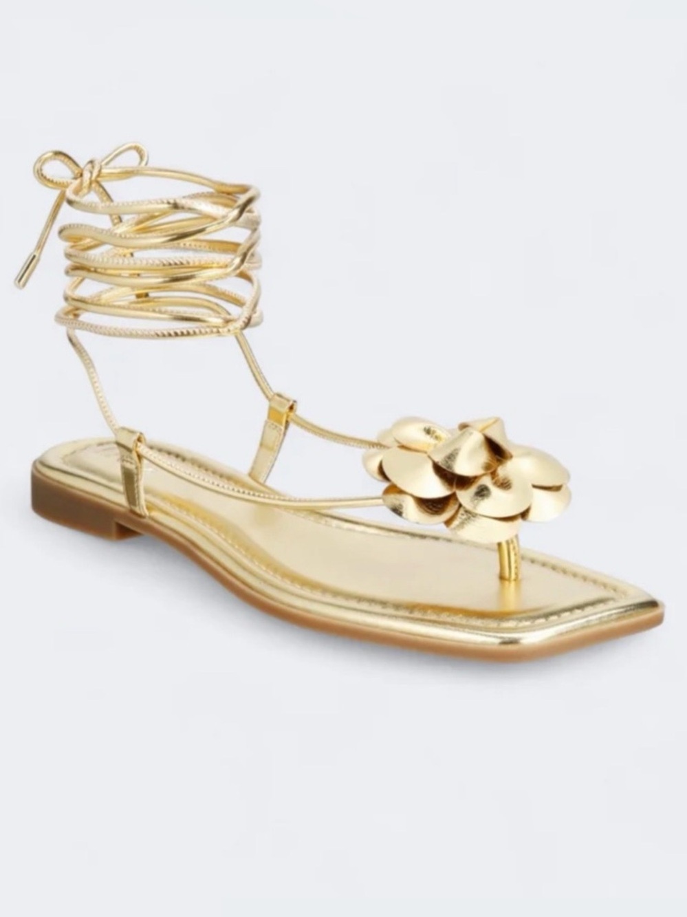 INC International Concepts Metallic Gold Floral Lace-Up Sandal